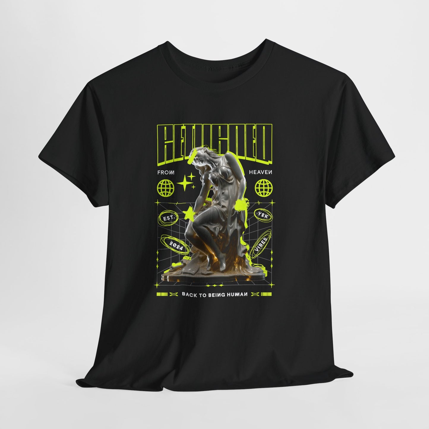 Chrome Statue Woman T-Shirt, Returned Liquid Metal Graphic Tee, Neon Green Streetwear Shirt, Cyber Y2K Gift