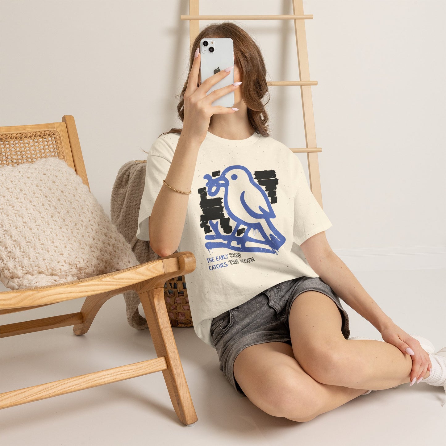Early Bird Catches The Worm Graphic T-Shirt Tee, Abstract Line Art Shirt, Bold Statement Top, Gildan 5000 Motivational Gift Tee