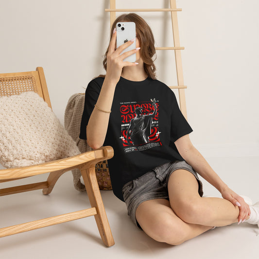 Classical Statue T-Shirt, Suave Angel Gothic Graphic Tee, Red Blackletter Streetwear Shirt, Renaissance Art Gift for Halloween