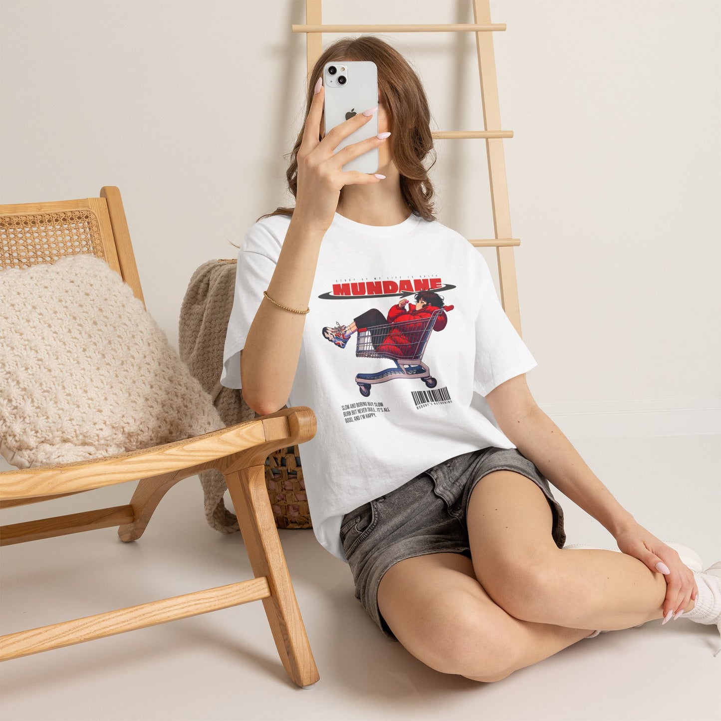 Mundane Anime Shopping Cart Graphic T-Shirt Tee, Y2K Streetwear Manga Shirt, Trendy Statement Top, Gildan 5000 Anime Gift Tee