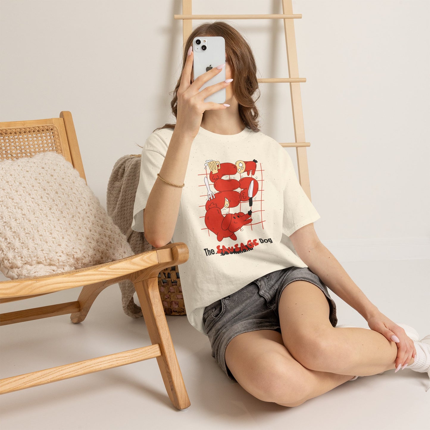 Sausage Dog T-Shirt, Funny Dachshund Cartoon Graphic Tee, Beer Pretzel Streetwear Shirt, Dog Lover Gift