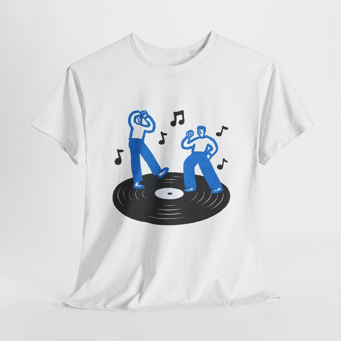 Dancing Vinyl Record T-Shirt, Retro Music Graphic Tee, Blue Hand Drawn Streetwear Shirt, Music Lover Aesthetic Gift