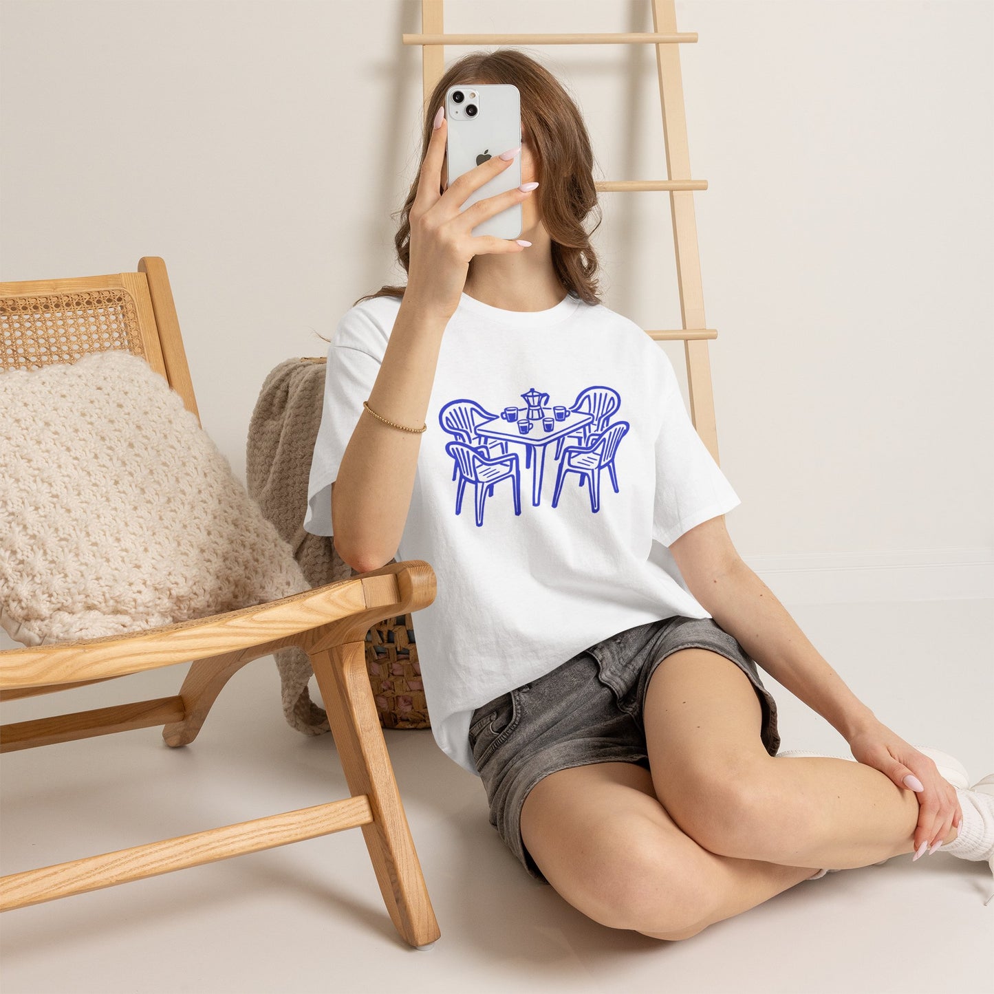 Coffee Table Line Art Graphic T-Shirt Tee, Retro Hand Drawn Shirt, Cozy Cafe Statement Top, Gildan 5000 Coffee Gift Tee