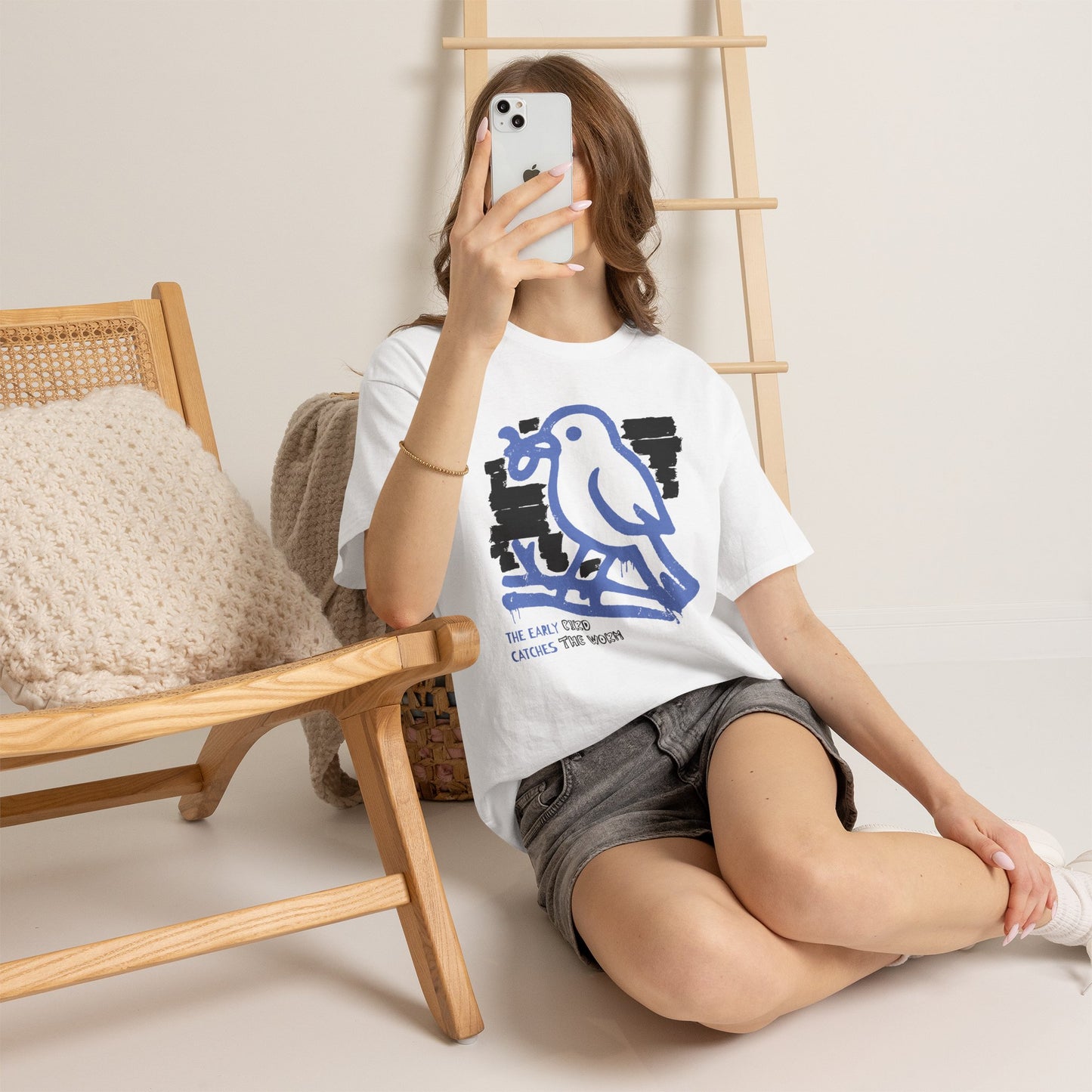 Early Bird Catches The Worm Graphic T-Shirt Tee, Abstract Line Art Shirt, Bold Statement Top, Gildan 5000 Motivational Gift Tee
