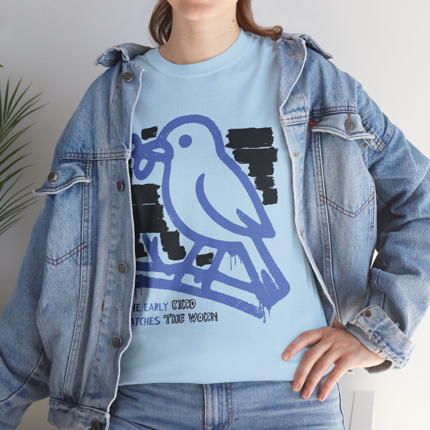 Early Bird Catches The Worm Graphic T-Shirt Tee, Abstract Line Art Shirt, Bold Statement Top, Gildan 5000 Motivational Gift Tee