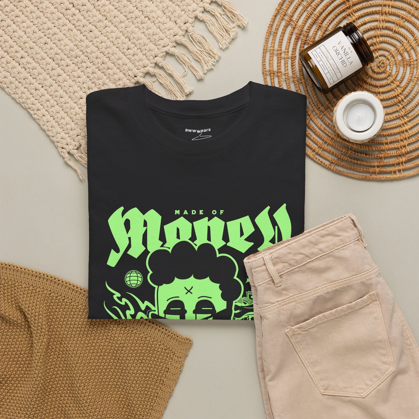 Made Of Money T-Shirt, Y2K Cartoon Character Graphic Tee, Neon Green Streetwear Shirt, Hustle Aesthetic Gift