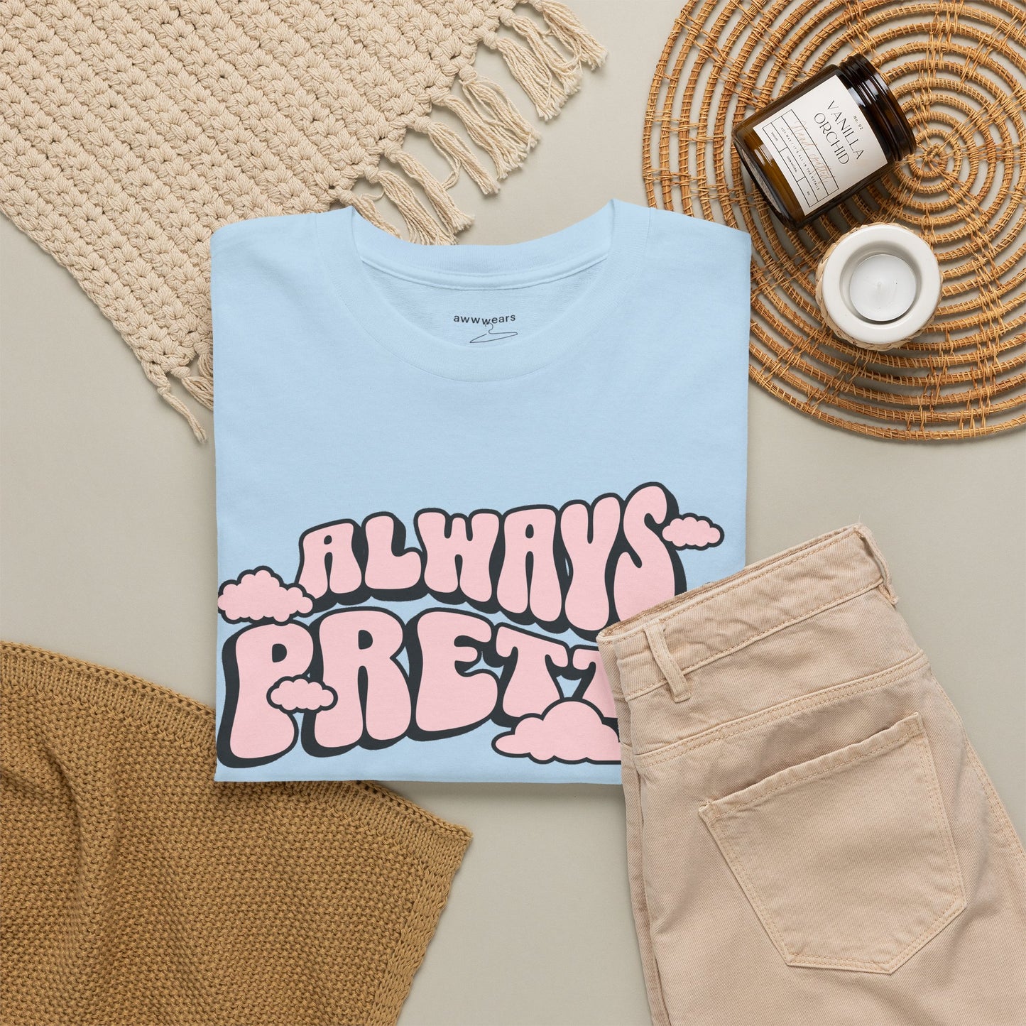 Always Pretty Bubble Letter Graphic T-Shirt Tee, Retro Puffy Streetwear Shirt, Trendy Confidence Statement Top, Gildan 5000 Gift Tee