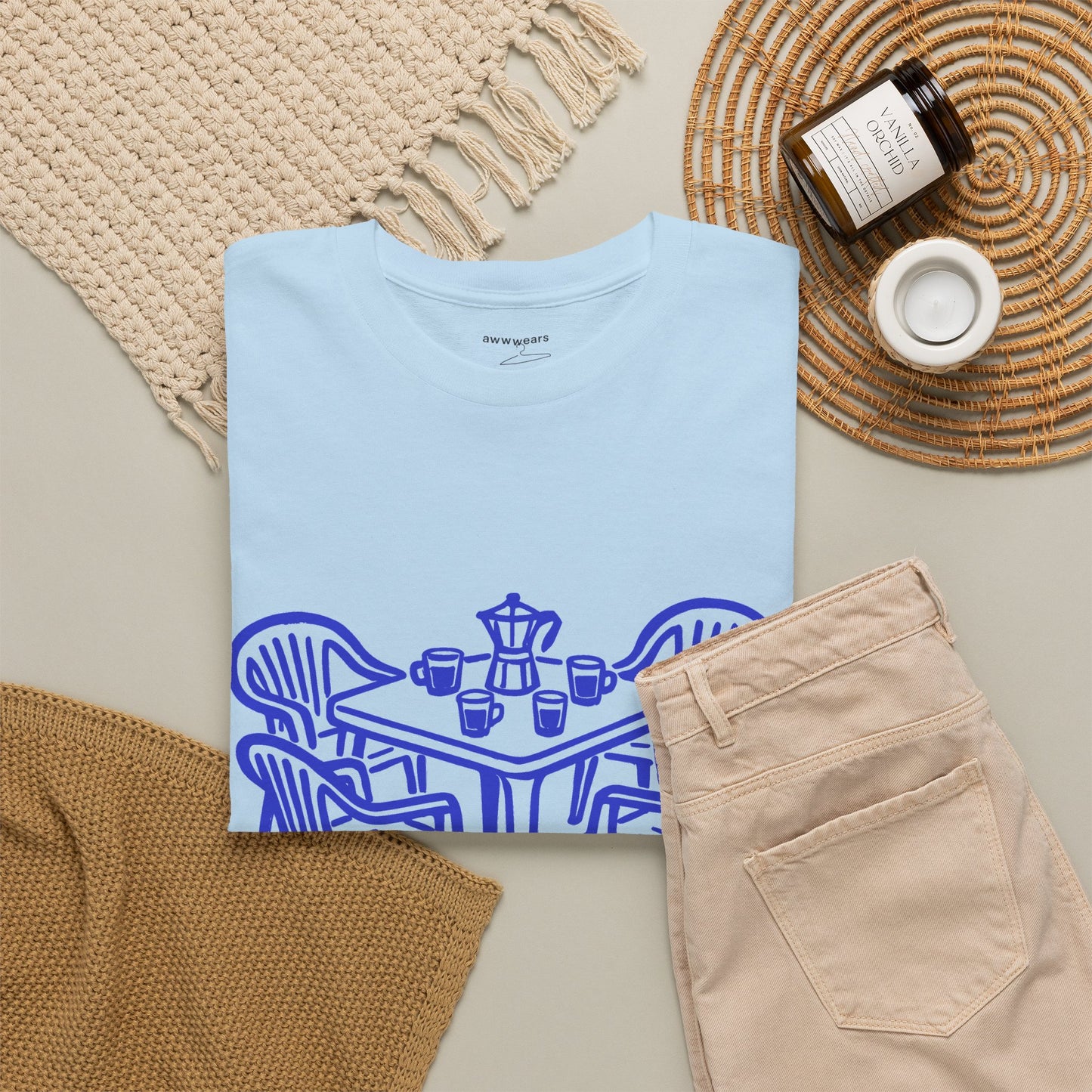 Coffee Table Line Art Graphic T-Shirt Tee, Retro Hand Drawn Shirt, Cozy Cafe Statement Top, Gildan 5000 Coffee Gift Tee