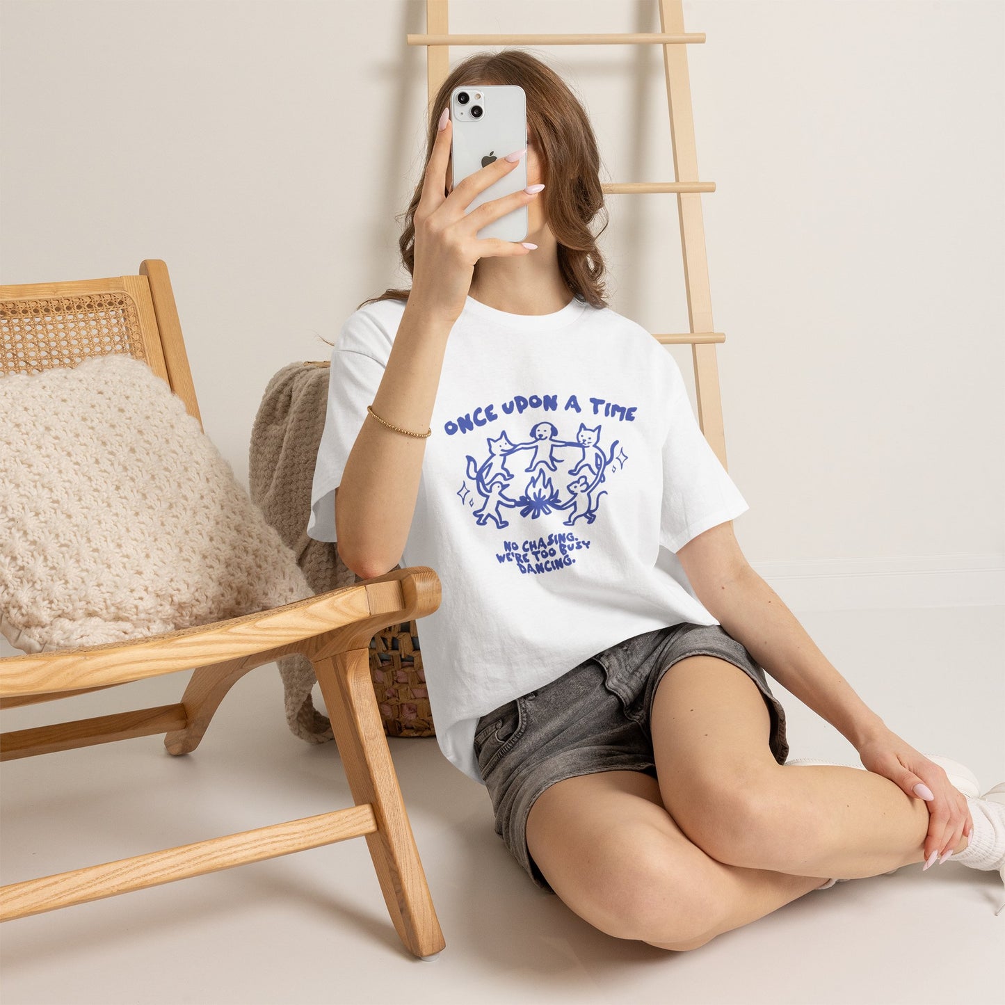 Once Upon A Time T-Shirt, Cat Dog Mouse Campfire Graphic Tee, Cute Animal Streetwear Shirt, Funny Pet Aesthetic Gift